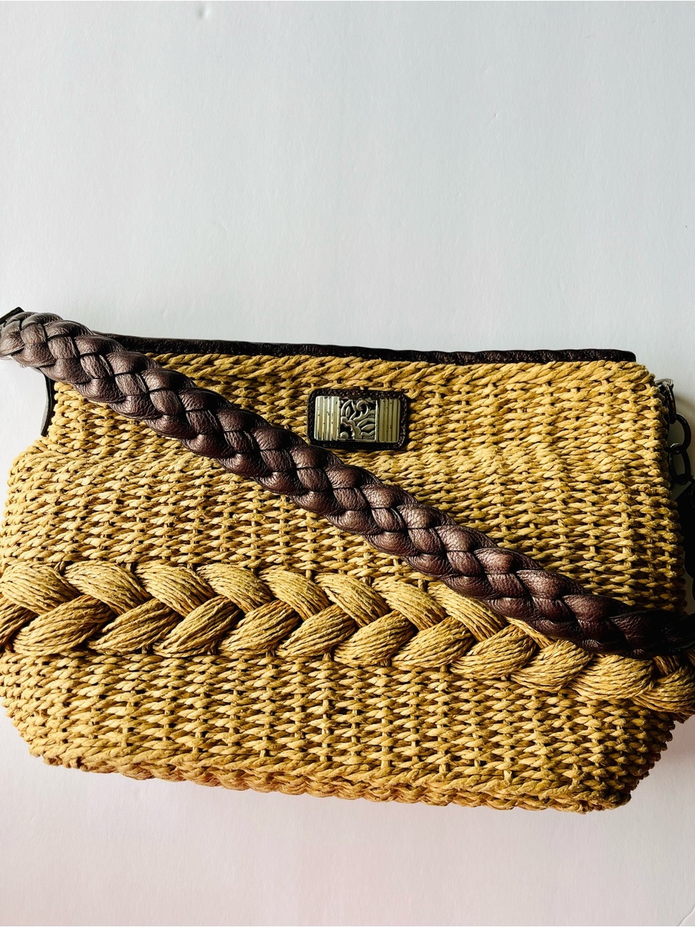Brighton Straw Woven Shoulder Bag Brown Leather Braided Handle Beach Tote Purse - Picture 14 of 16